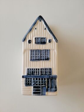 White and Blue Ceramic House Accent Figurine